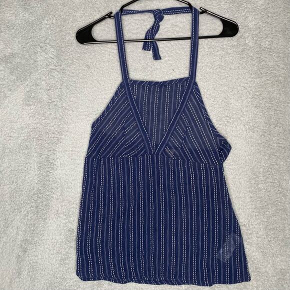 ROXY womens halter top navy blye stiped y2k lightweight beach summer Medium - Picture 1 of 9